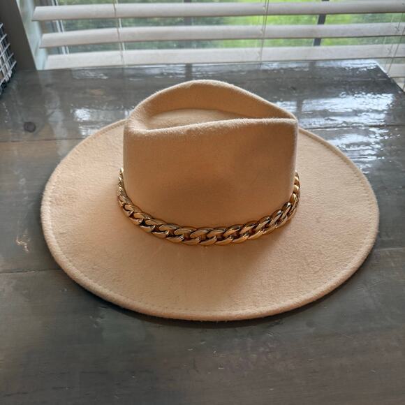 Cream Chain Link Strap Western Fashion Hat - Picture 2 of 9